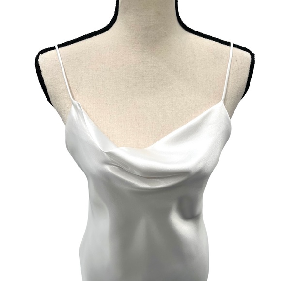 HEMLINE WHITE SATIN COWL NECK SPAGHETTI STRAP MINI DRESS - Picture 3 of 12